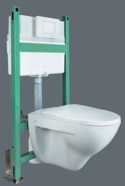 <p data-block-key="79lkk">Seinä-wc asennetaan asennustelineen avulla suoraan seinälle. Asennusteline sekä siinä kiinni oleva vesisäiliö jäävät piiloon seinän tai koteloinnin sisään. Kuvan tuotteet IDOlta.</p>