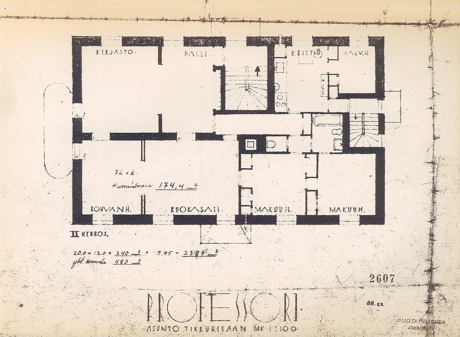 <p data-block-key="ny4oc">Maataloushallituksen yliarkkitehti Jalmari Peltosen alkuperäinen 1930-luvun pohjapiirustus.</p>